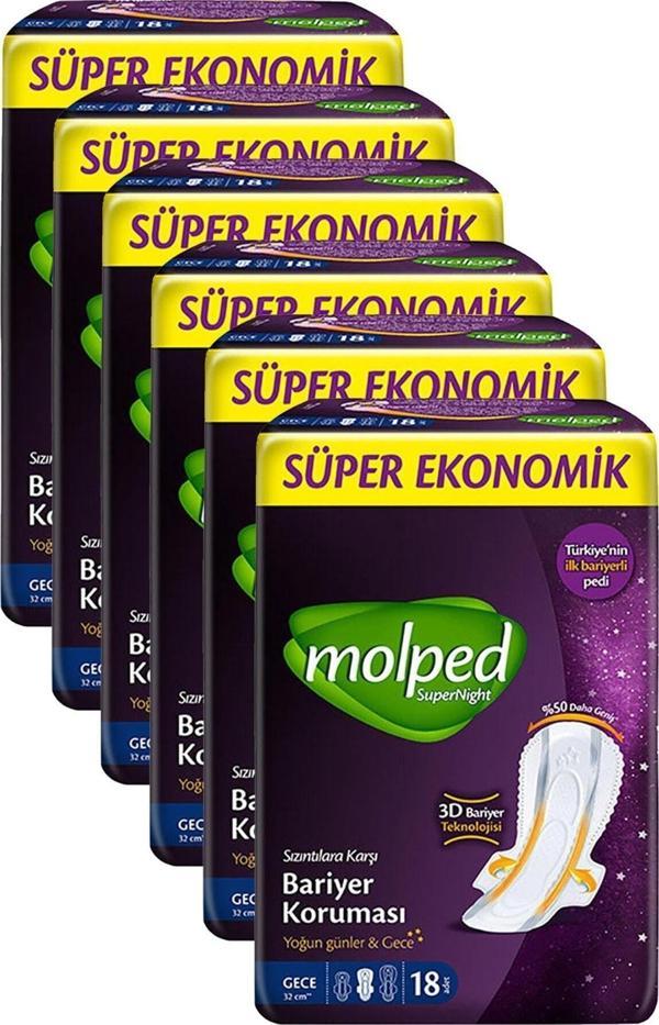 Molped Super Night Gece Hijyenik Ped Avantaj Paketi 18'Li X 6 Adet - Image 1