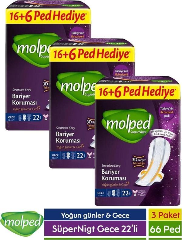 Molped Supernight Gece Hijyenik Ped 22'Li X 3 Paket - Image 1