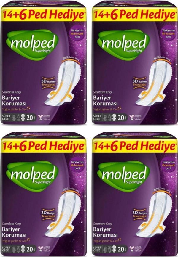 Molped Supernight Süper Gece Hijyenik Ped 20 Li X 4 Adet - Image 1