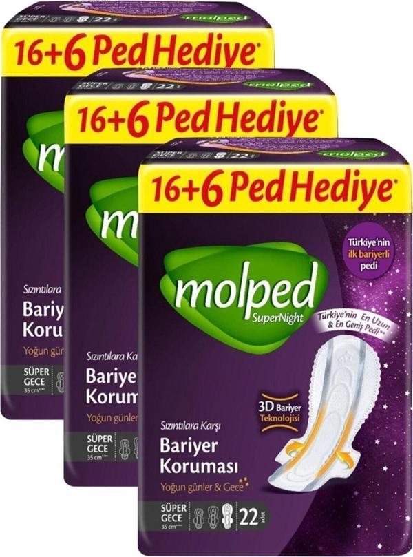 Molped Supernıght Süper Gece Hijyenik Ped 22 Li X 3 Adet - Image 1