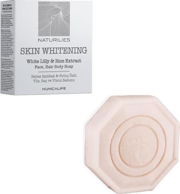 HuncaLife Naturilies Skin Whitening Beyaz Zambak ve Pirinç Özlü Beyazlatıcı Yüz-Saç-Vücut Sabunu 90 GR - Image 1