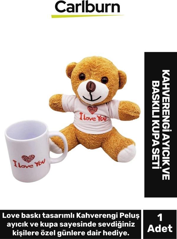 Özel Tasarım Konsept Hediyelik Sevi Seviyorum Kahverengi Oyuncak Ayıcık I Love You Baskılı Kupa Seti - Image 1