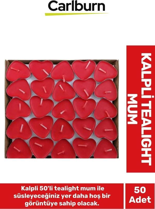 Özel Üretim Dekoratif Hediyelik Sevgili Özel Gün Süslemelerinde Kalpli 50'li Tealight Mum - Image 1