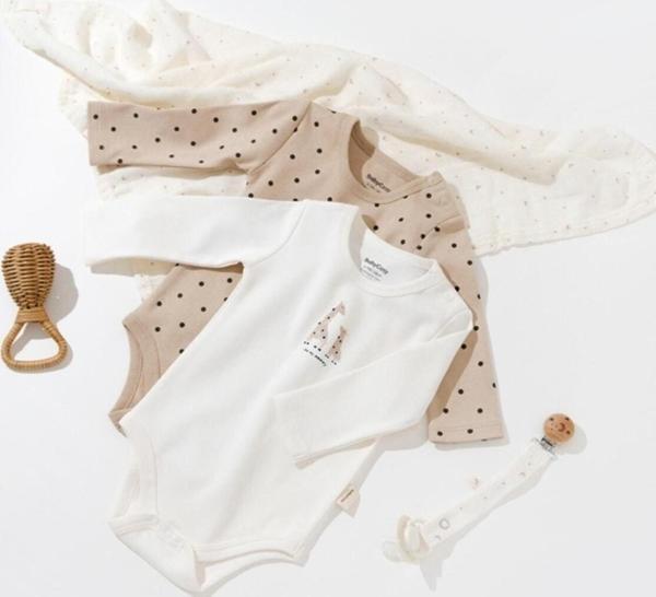 Baby Cosy Organik Zürafa Desenli 2 Li Uzun Kollu Badi Ekru - Vizon 12-18 Ay - Image 1