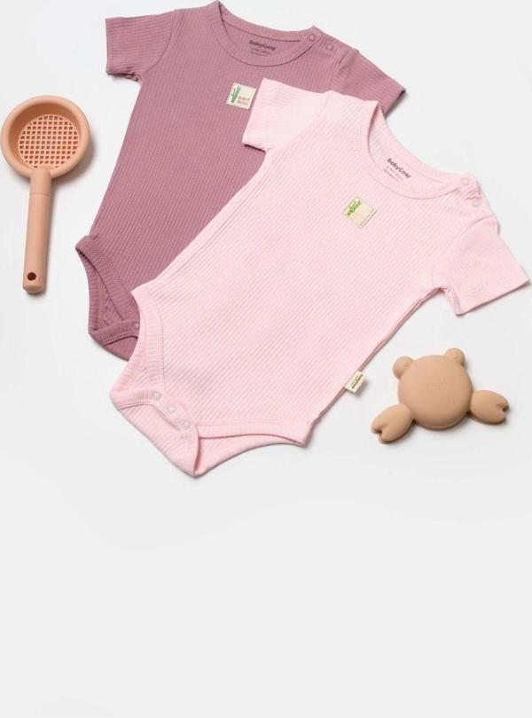 Baby Cosy Bebek 2 Parça Kısa Kol Body, %50 Bambu - %50 Organik Pamuk, Bebek Ve Yenidoğan Serisi - Csyb9015 Gül - Pudra 6-9 Ay - Image 1