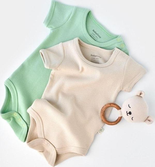 Baby Cosy Organik Waffle 2 Li Kısa Kollu Badi Mint - Taş 6-9 Ay - Image 1