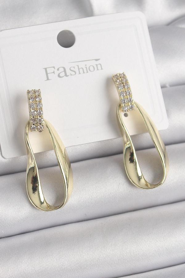 Pirinç Zirkon Taşlı Sallantı Kadın Küpe - TJ-BKP9836 - Image 1