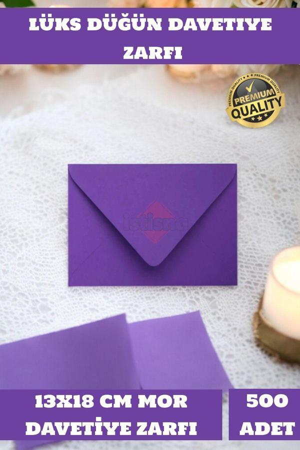 500 Adet 13x18 Cm Mor Zarf Davetiye Lüks Tebrik Kartı Mektup Mühür Cüzdan Büyük Düğün Zarfı - Image 1