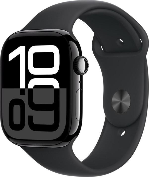 Apple Watch Series 10 GPS 46mm Simsiyah Alüminyum Kasa ve Siyah Spor Kordon Akıllı Saat M/L (Apple Türkiye Garantili) - Image 1