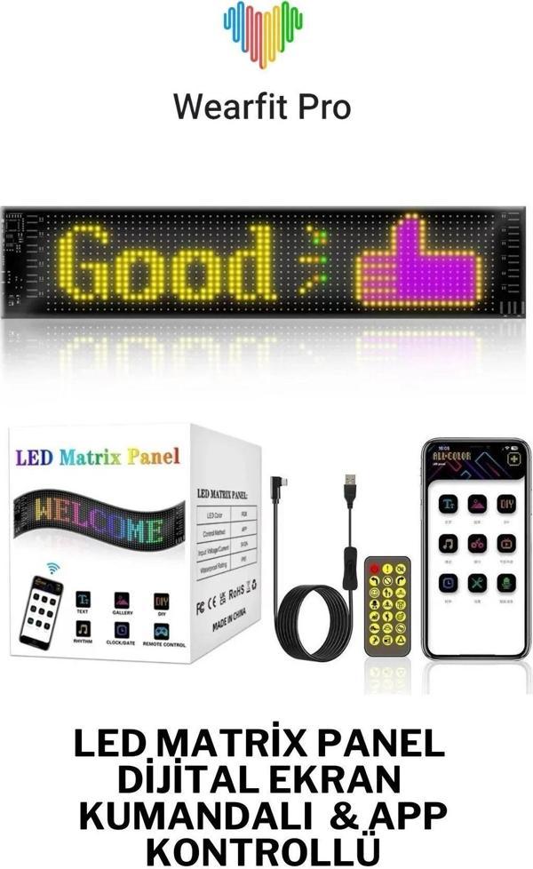 LED Matrix Panel Ekran Kumandalı Iş Yeri Otomobil Tır Kamyon Cama Yapışkanlı  Kedi Gözlü Emoji ve Animasyonlu (9*37cm) - Image 1