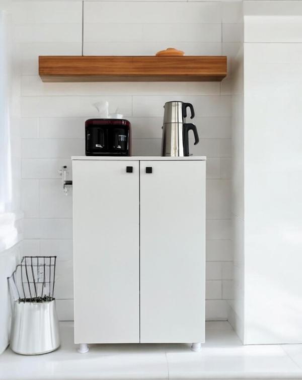 Woodnat Kahve Dolabı, Kiler Dolabı, Kahve Köşesi, Banyo Dolabı, Ayakkabılık, Çok Amaçlı Iki Kapaklı Dolap 70X34X100 - Image 1