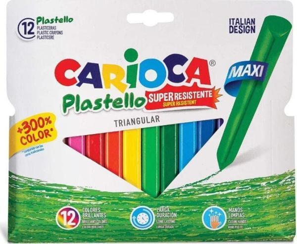Carioca Plastello Jumbo Üçgen Yıkanabilir Pastel Boya Kalemi 12'li (Uzun Boy) 42671 - Image 1