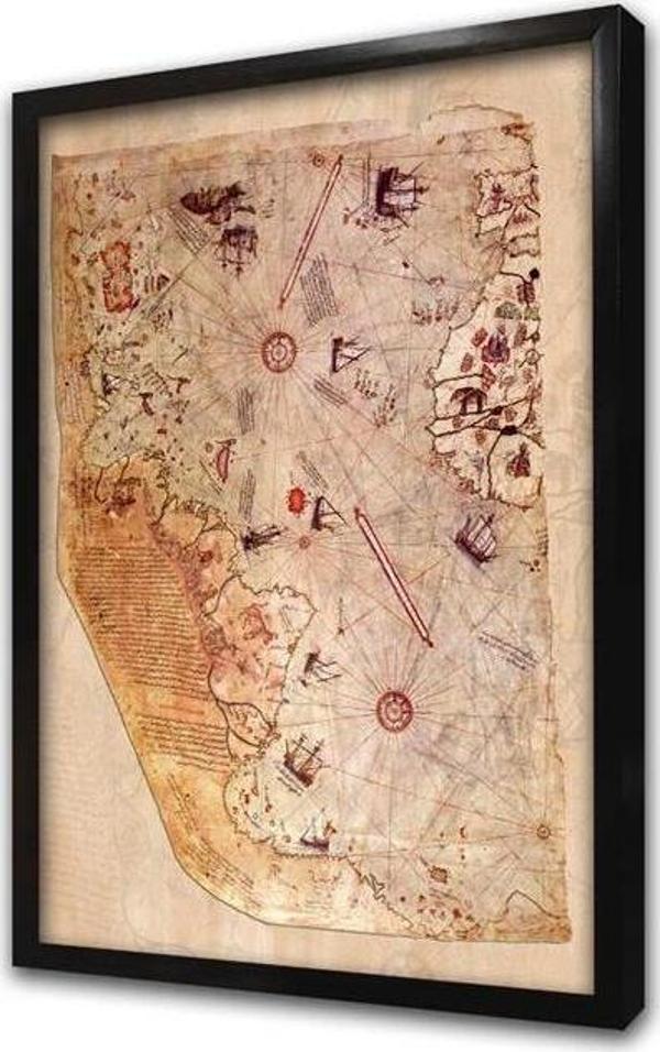 Tablosan Piri Reis Haritası 1513 Çerçeveli Mdf Tablo - Image 1