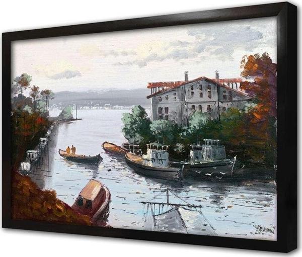 Tablosan Istanbul Beyaz Yalı Ve Tekneler Çerçeveli Mdf Tablo - Image 1