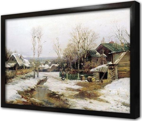 Tablosan Karlar Altında Kalmış Kulubeler Çerçeveli Mdf Tablo - Image 1
