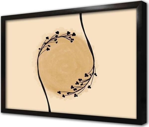 Tablosan Minimalist Siyah Çiçekler Ve Güneş Çerçeveli Mdf Tablo - Image 1