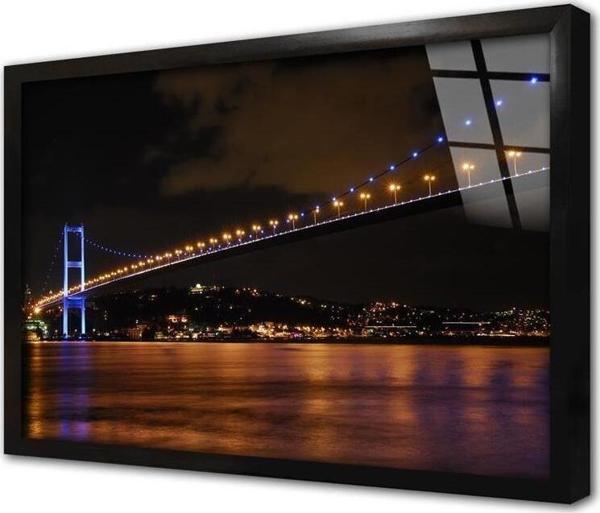 Tablosan Boğaz Köprüsü Gece Çekimi Çerçeveli Cam Tablo - Image 1