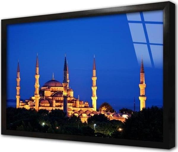 Tablosan Sultanahmed Camii Gece Çerçeveli Cam Tablo - Image 1
