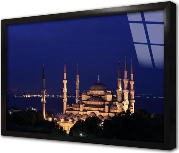Tablosan Sultanahmed Camii Gece Çerçeveli Cam Tablo - Image 1