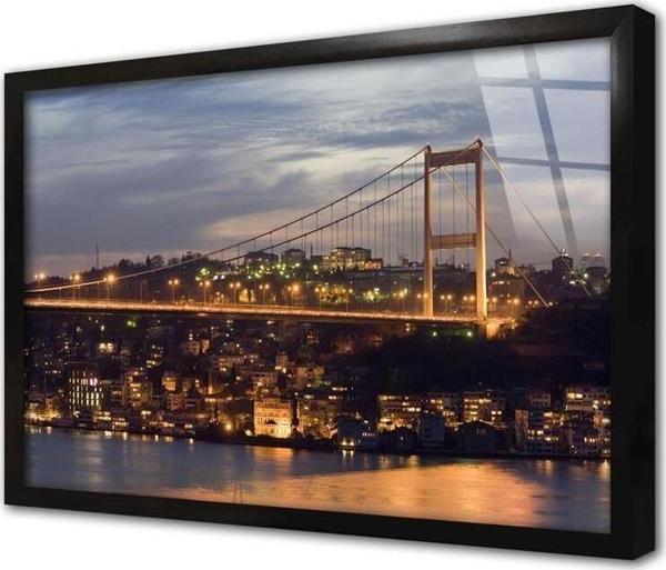 Tablosan Boğaz Köprüsü Gece Çekimi Çerçeveli Cam Tablo - Image 1