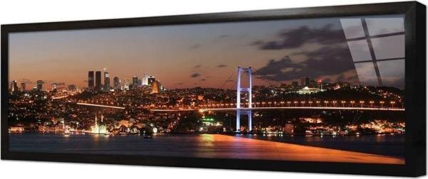 Tablosan Boğaz Köprüsü Gece Çekimi Çerçeveli Cam Tablo - Image 1