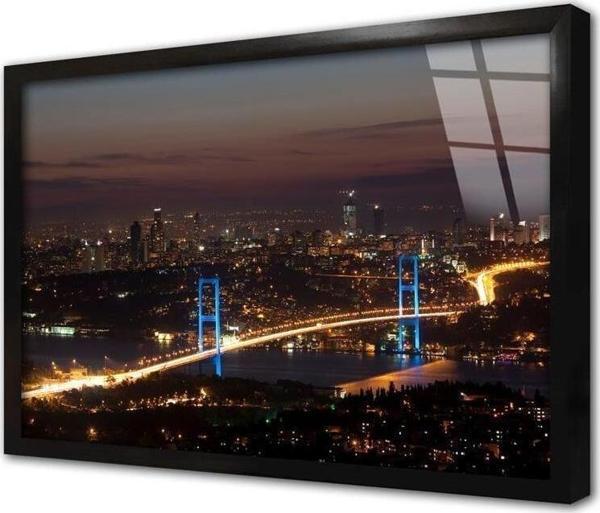 Tablosan Boğaz Köprüsü Gece Çekimi Çerçeveli Cam Tablo - Image 1