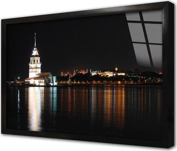 Tablosan Kız Kulesi Gece Çerçeveli Cam Tablo - Image 1