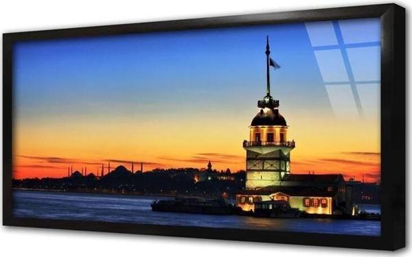 Tablosan Kız Kulesi Gece Çerçeveli Cam Tablo - Image 1