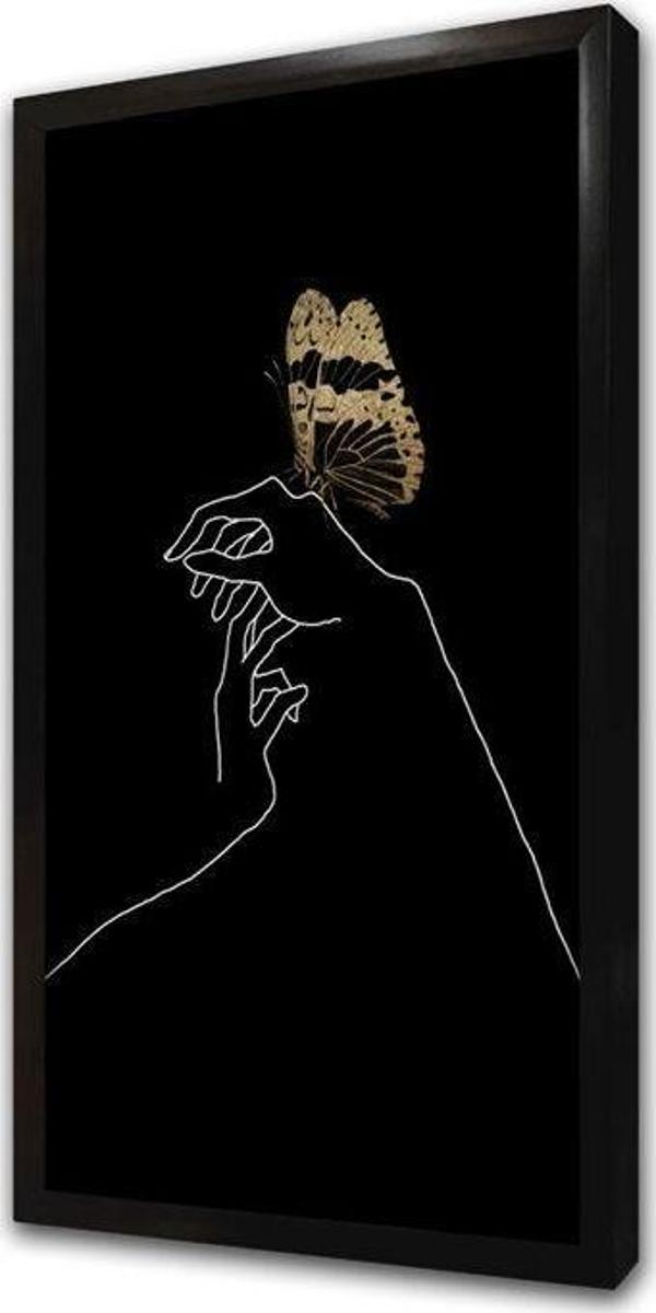 Tablosan Eller Ve Kelebek Line Art Çerçeveli Mdf Tablo - Image 1