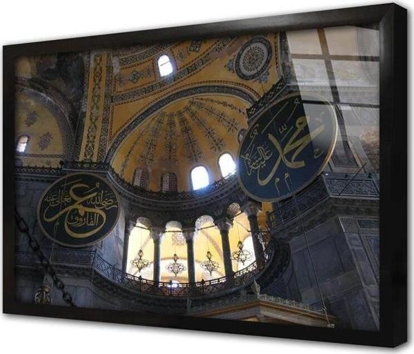 Tablosan Ayasofya Iç Mekan Çekim Çerçeveli Cam Tablo - Image 1