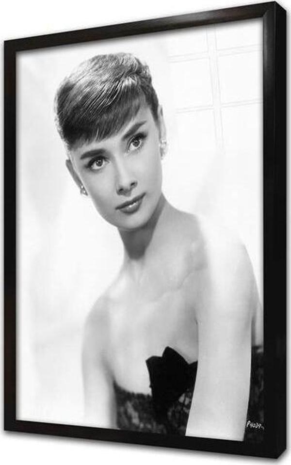 Tablosan Siyah Beyaz Audrey Hepburn Çerçeveli Cam Tablo - Image 1