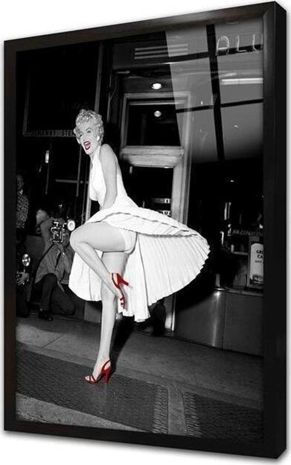 Tablosan Marliyn Monroe Uçuşan Beyaz Eteğiyle Çerçeveli Cam Tablo - Image 1