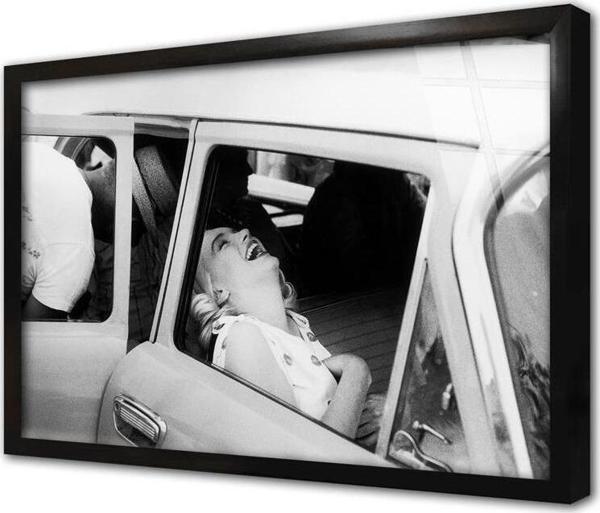 Tablosan Marliyn Monroe Muazzam Gülüşü Siyah Beyaz Çerçeveli Cam Tablo - Image 1