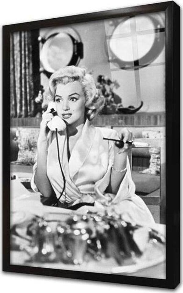 Tablosan Siyah Beyaz Marilyn Monroe Çerçeveli Cam Tablo - Image 1