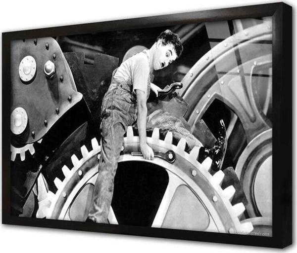 Tablosan Charlie Chaplin Siyah Beyaz Çerçeveli Cam Tablo - Image 1