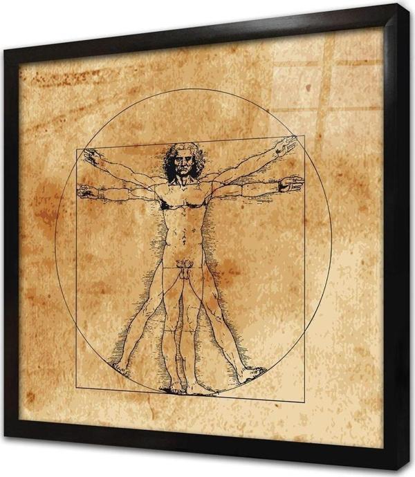 Tablosan Vitruvius Adamı Leonarda Da Vinci Çerçeveli Cam Tablo - Image 1