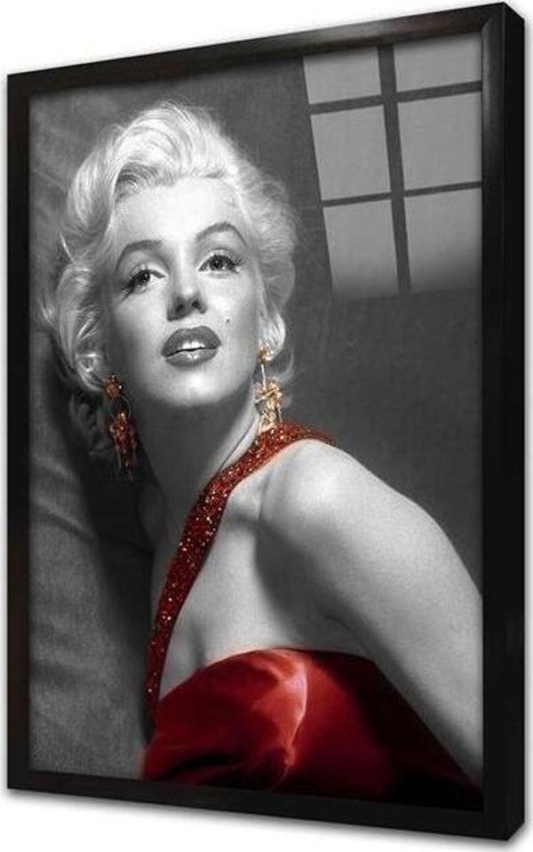 Tablosan Siyah Beyaz Marilyn Monroe Çerçeveli Cam Tablo - Image 1
