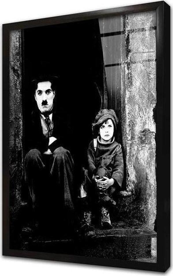 Tablosan Siyah Beyaz Charlie Chaplin Çerçeveli Cam Tablo - Image 1