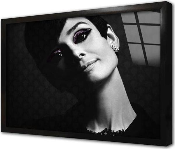 Tablosan Siyah Beyaz Audrey Hepburn Çerçeveli Cam Tablo - Image 1