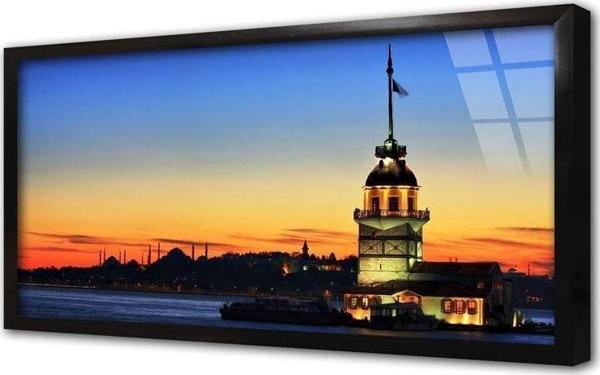 Tablosan Gün Batımı Eşliğinde Kız Kulesi Çerçeveli Cam Tablo - Image 1