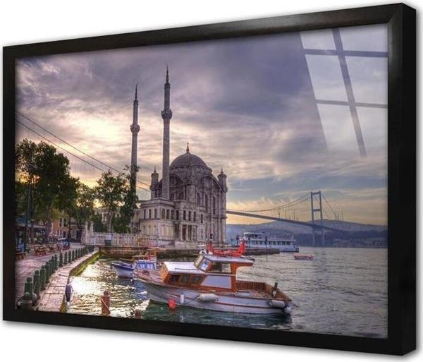 Tablosan Ortaköy Ve Boğaziçi Köprüsü Çerçeveli Cam Tablo - Image 1