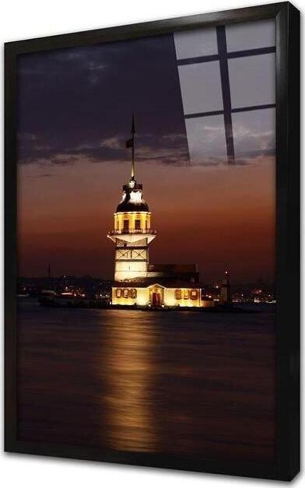 Tablosan Gece Kız Kulesi Çerçeveli Cam Tablo - Image 1