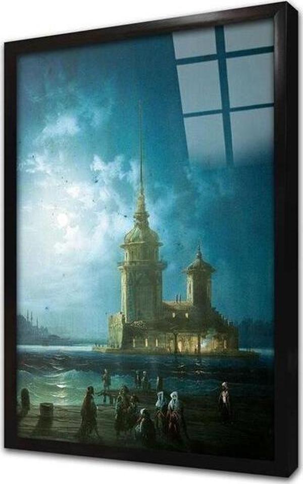 Tablosan Istanbul Gece Kız Kulesi Çerçeveli Cam Tablo - Image 1