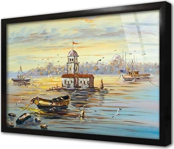 Tablosan Istanbul Sandallar Ve Kız Kulesi Çerçeveli Cam Tablo - Image 1