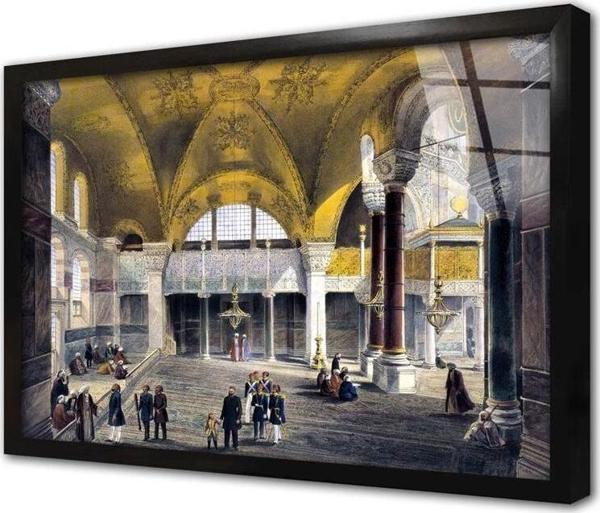 Tablosan Osmanlı Dönemi Ayasofya Mimari Çerçeveli Cam Tablo - Image 1