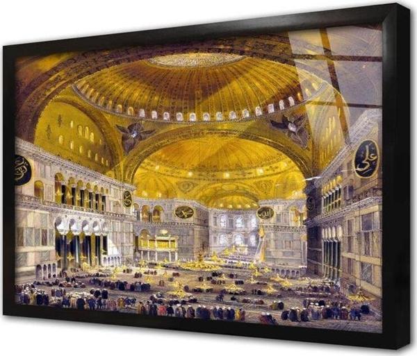Tablosan Osmanlı Imparatorluğu Zamanı Ayasofya Camii Çerçeveli Cam Tablo - Image 1
