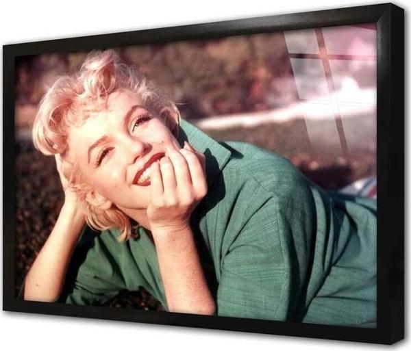 Tablosan Marliyn Monroe Yeşil Kıyafetiyle Çerçeveli Cam Tablo - Image 1