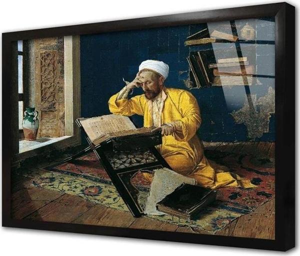 Tablosan Kuran Okuyan Adam Çerçeveli Cam Tablo - Image 1