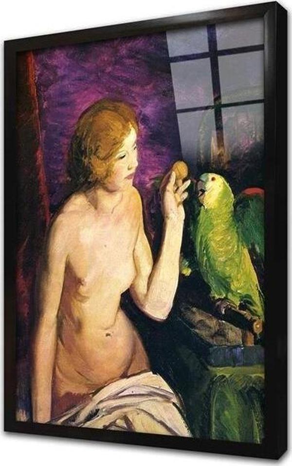 Tablosan Nude Girl And Parrot Çerçeveli Cam Tablo - Image 1