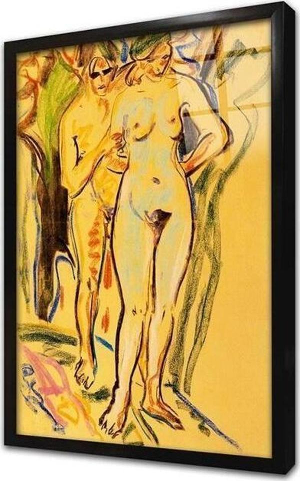 Tablosan Two Nudes In An Exotic Landscape Çerçeveli Cam Tablo - Image 1